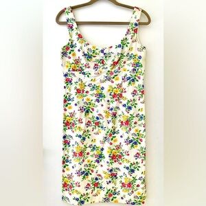 Vintage Dress Y2K Sheath White Bright Floral Sleeveless Pleated Bust Sundress S